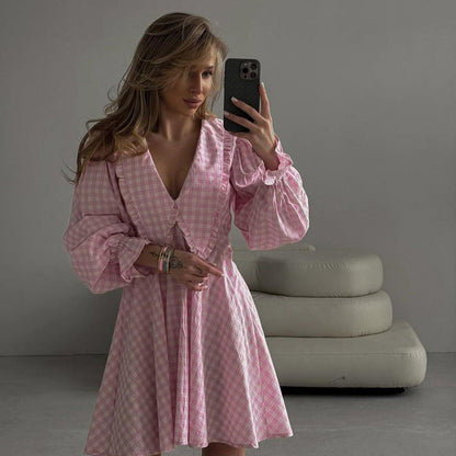 Chic A-Line Dress With Butterfly Collar Long Sleeves