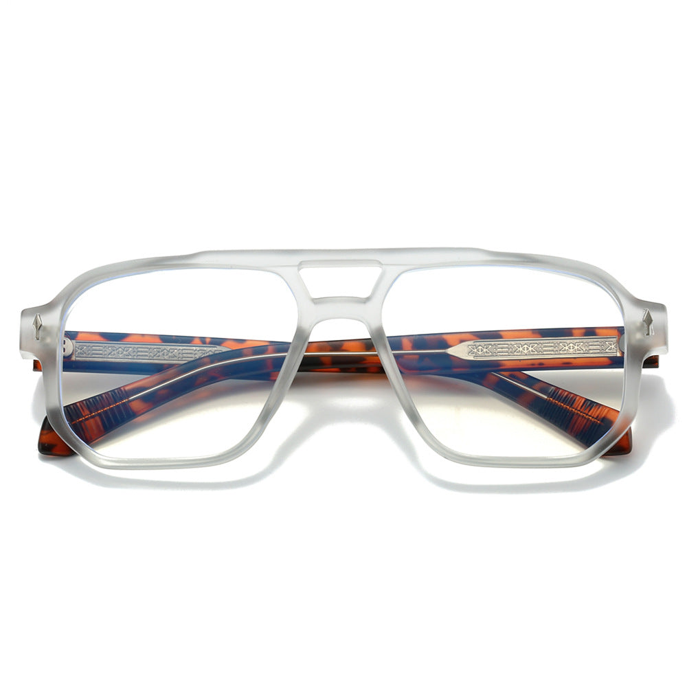 Trendy Double Bridge Pilot Glasses with Clear Lenses