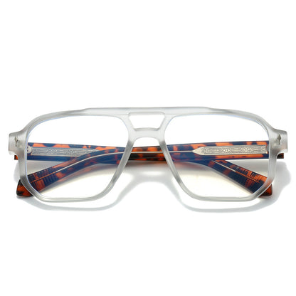 Trendy Double Bridge Pilot Glasses with Clear Lenses