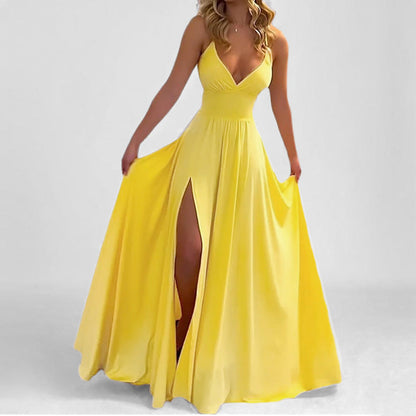 Elegant Solid Color Slip Dress With Ruffle Trim