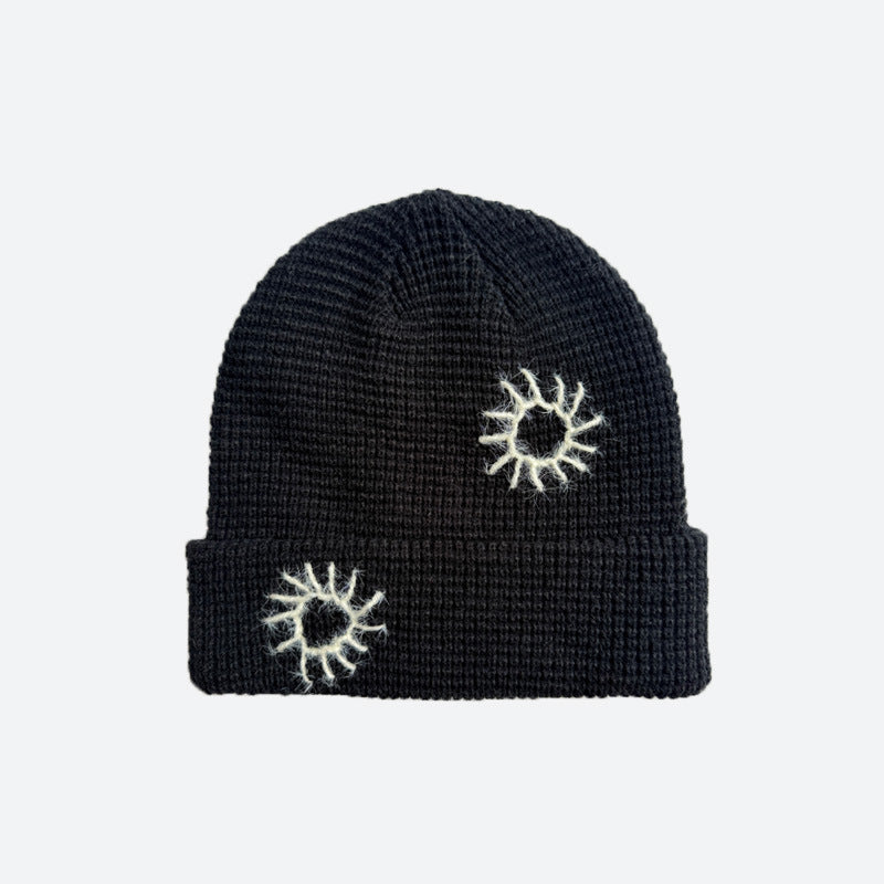 Handmade Embroidered Sunflower Wool Knit Beanie Cap