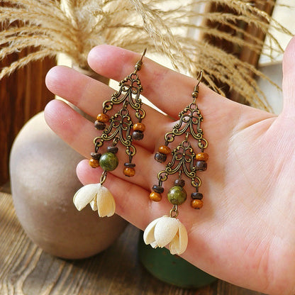 Vintage-Inspired Bohemian Hollow Bead Earrings with Natural Dried Fruits