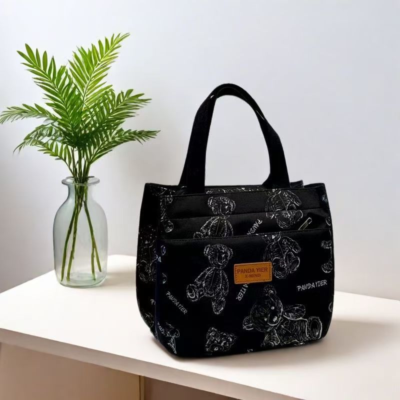 Oxford Cloth Bear Print Tote Bag Large Capacity for Daily Use
