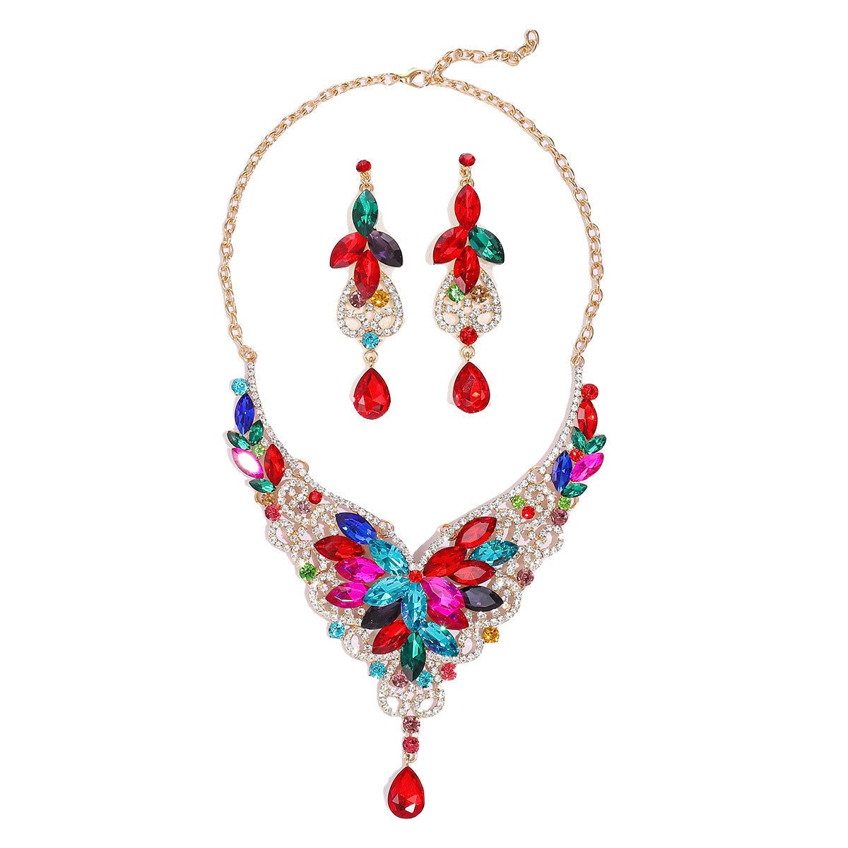 Vintage-Inspired Statement Crystal Gem Necklace Set for Women