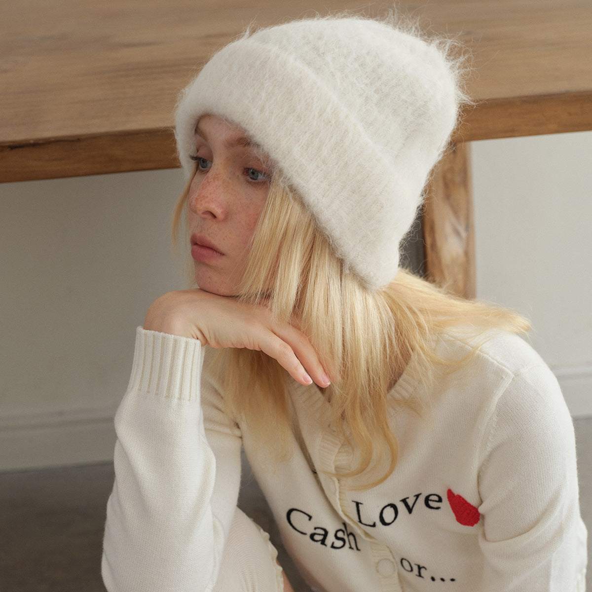 Solid Color Warm Alpaca Knit Beanie for Women