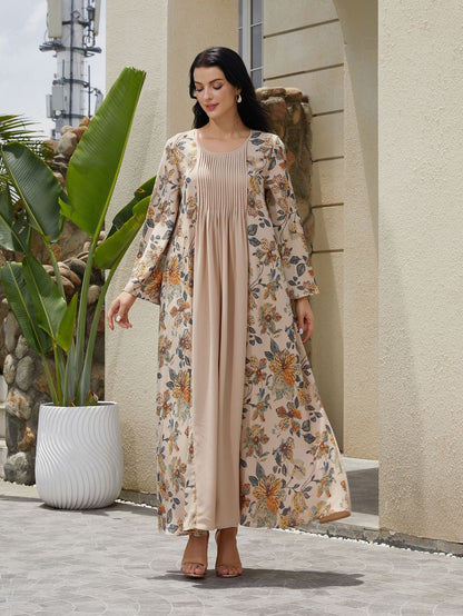 Floral Print Muslim Maxi Dress Comfortable Casual Polyester