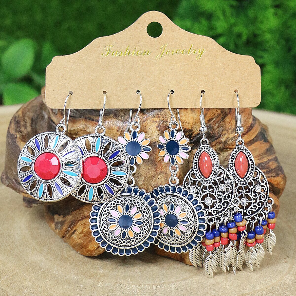 Bohemian Feather Dreamcatcher Earrings Zinc Alloy Vintage Style