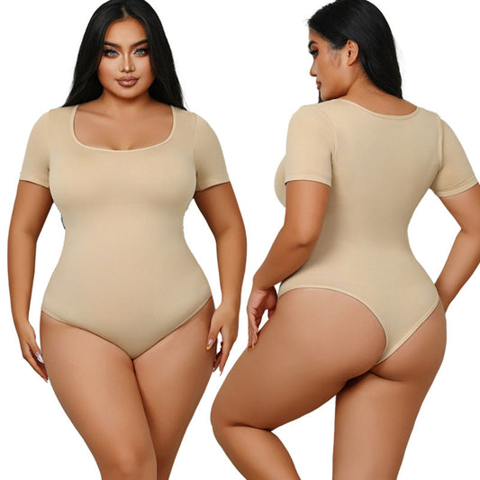 Plus Size Seamless Short Sleeve Bodysuit Shaping Top
