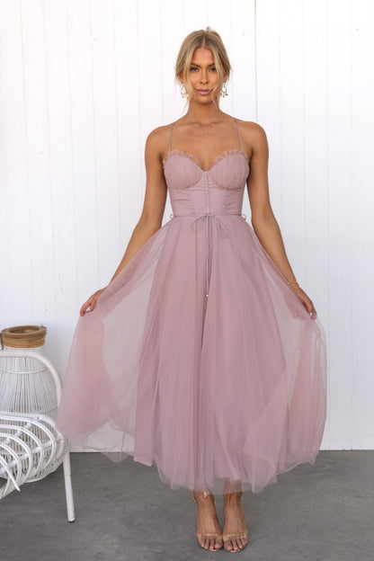 Sleeveless Mesh Midi Dress Elegant Party Wear