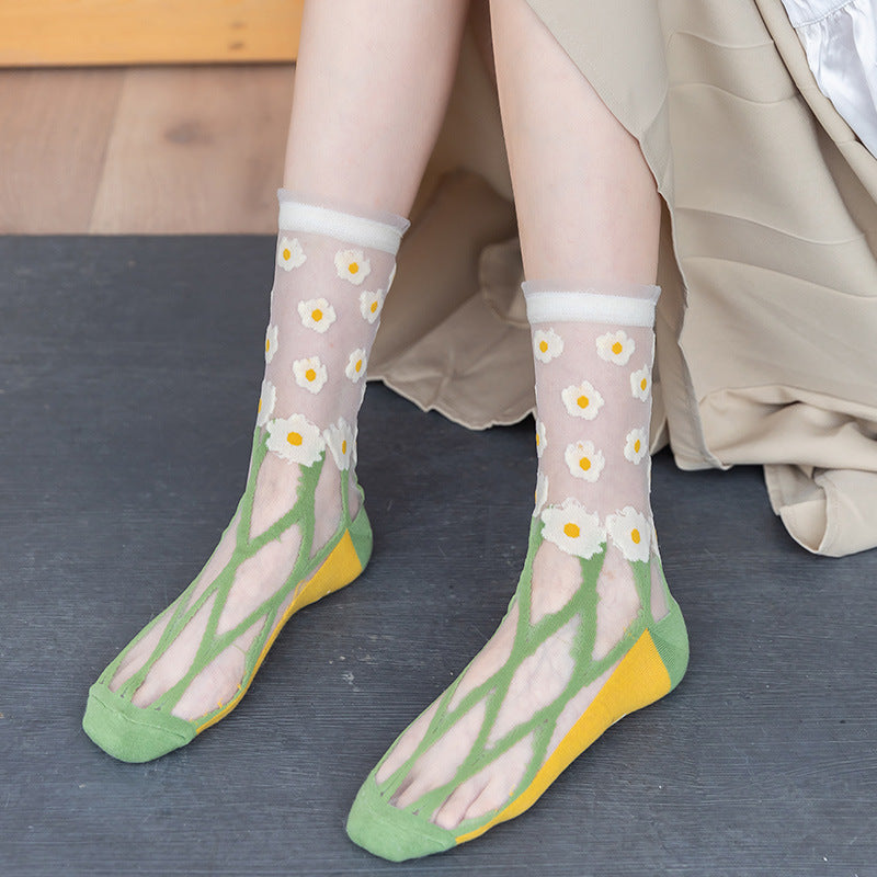 Rufia -  Hollow-out Floral Pattern Sheer Socks