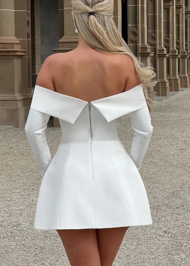 Off Shoulder Mini Flare Dress with Long Sleeves