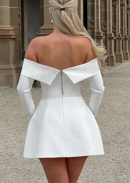 Off Shoulder Mini Flare Dress with Long Sleeves