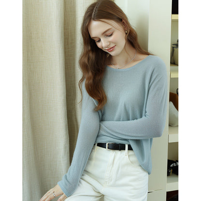 Elegant Cashmere Blend Sweater Soft Knit Round Neck Casual Long Sleeve
