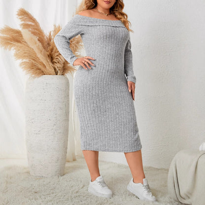 Gray Floral Long Sleeve Maxi Dress Plus Size Elegant Casual Dress
