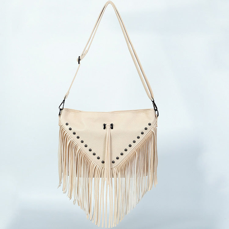 Rivet Soft Leather Trend Casual Rivet Tassel Bag Single Shoulder Diagonal Cross Women'S Bag