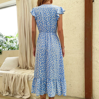 Stylish Free-Form Print Dress Mid-Length