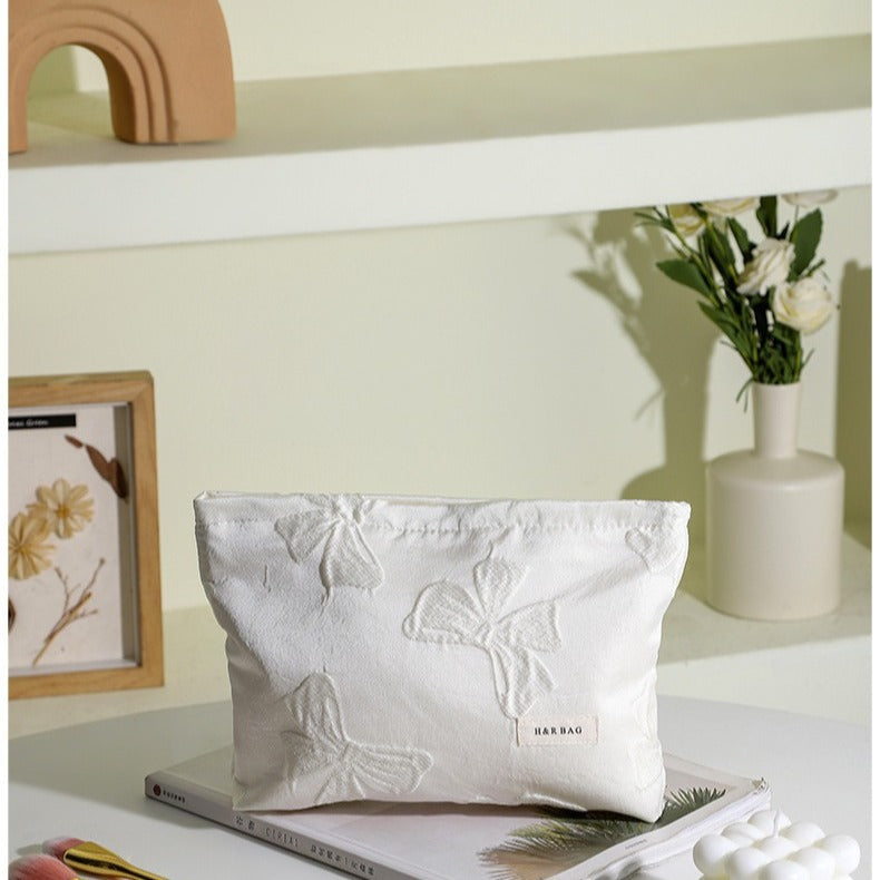 Bows Jacquard Handbag Portable Cosmetic Bag
