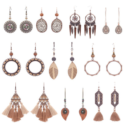 Trendy Vintage Boho Tassel Earrings Alloy Drop Dangle Jewelry Set