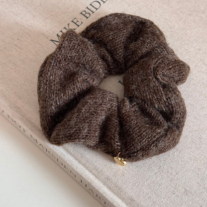 Solid Color Heart Pendant Knit Hair Tie