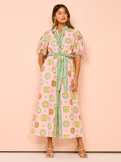 Casual Fashion Floral Print Linen Cardigan Dress