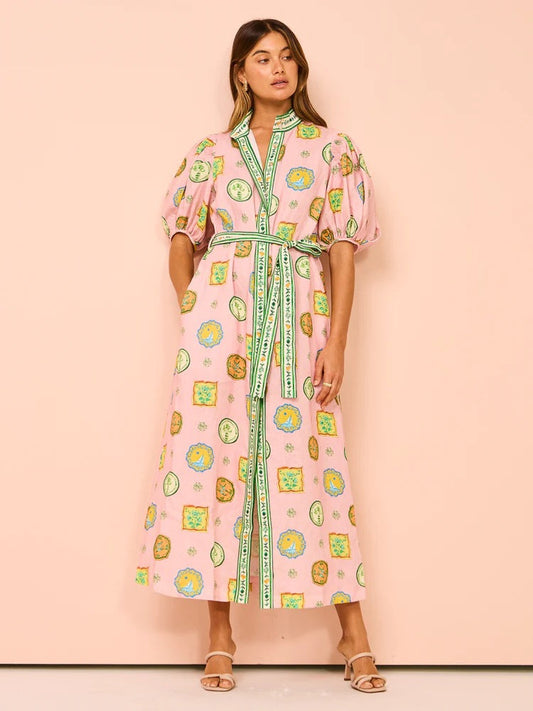 Casual Fashion Floral Print Linen Cardigan Dress