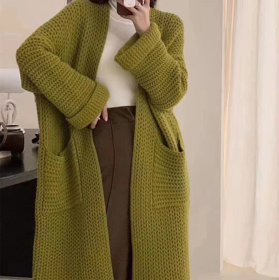 Solid Color Hollow Out Open Front Knit Cardigan