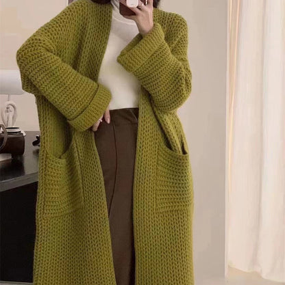 Solid Color Hollow Out Open Front Knit Cardigan