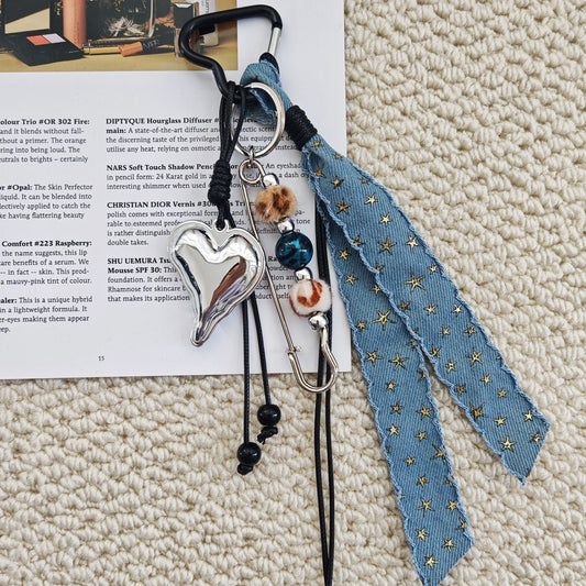 Love Beads Denim Keychain Bag Charms