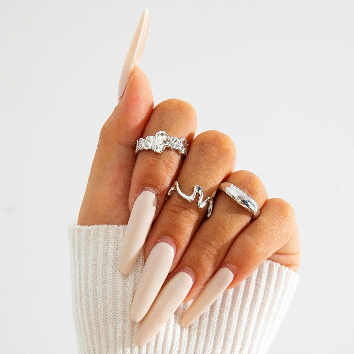 Trendy Vintage Statement Geometric Open Joint Ring Set