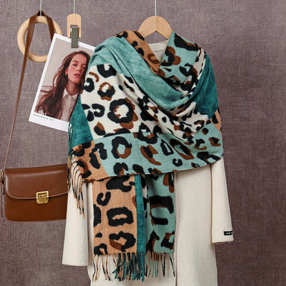 Sscarvii - Leopard Patchwork Tassel Winter Scarf