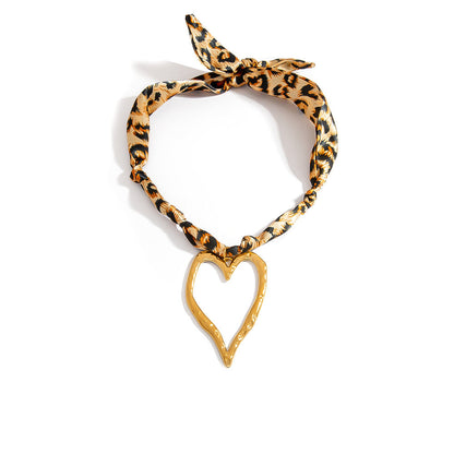 Heart Shaped Pendant Silk Scarf Necklace in 18K Gold Plated Stainless Steel