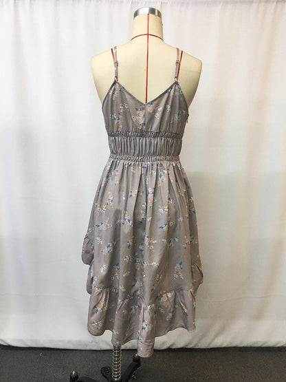 Vintage Floral Irregular Hem Summer Dress
