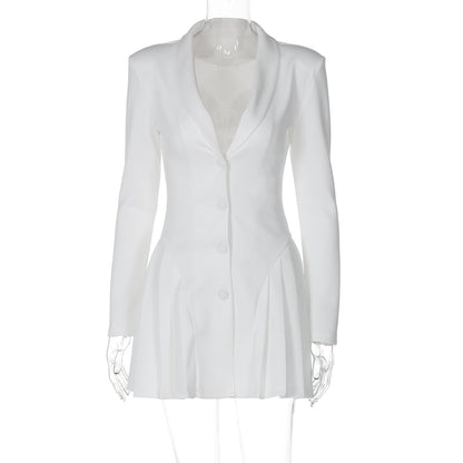 Elegant Deep V Neck Blazer Style Short Dress