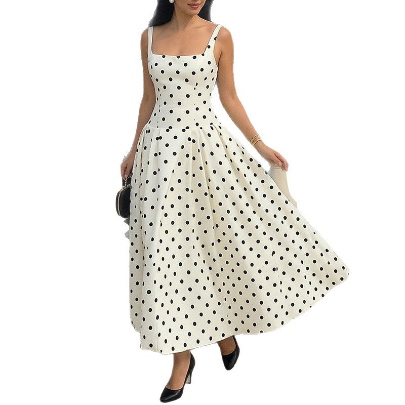 Polka Dot Strapless Maxi Dress Elegant Style
