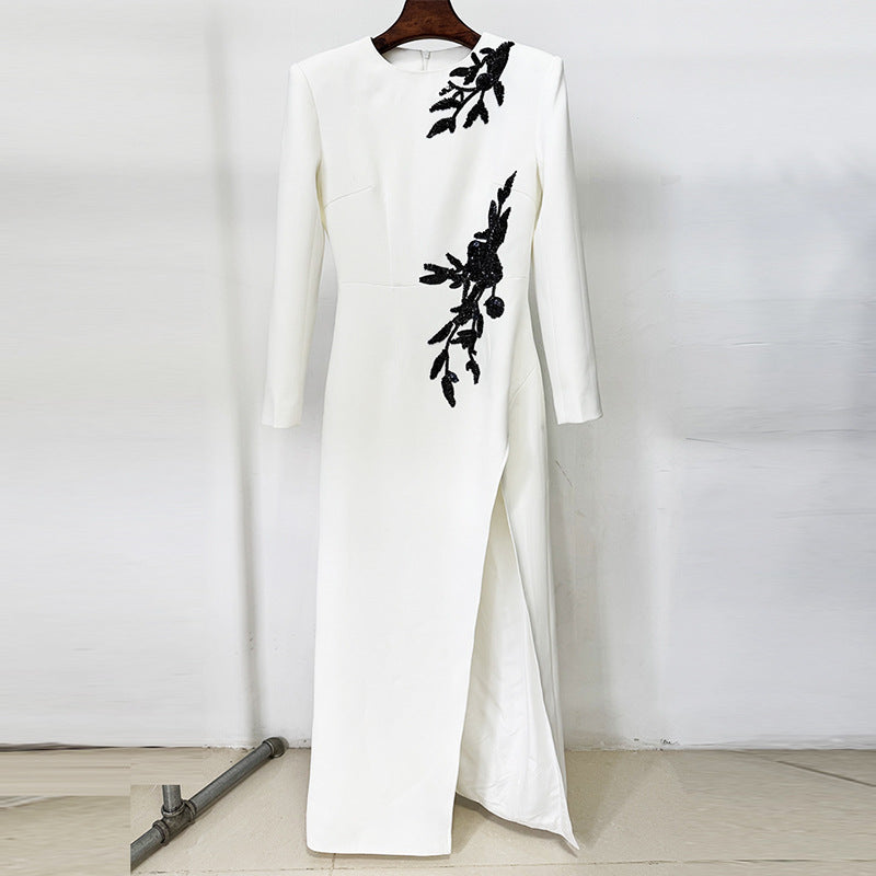 Floral Long Sleeve Maxi Dress Elegant Cotton Blend