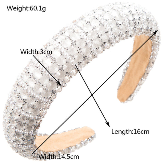 Baroque Rhinestone Pearl Wide Headband For Women