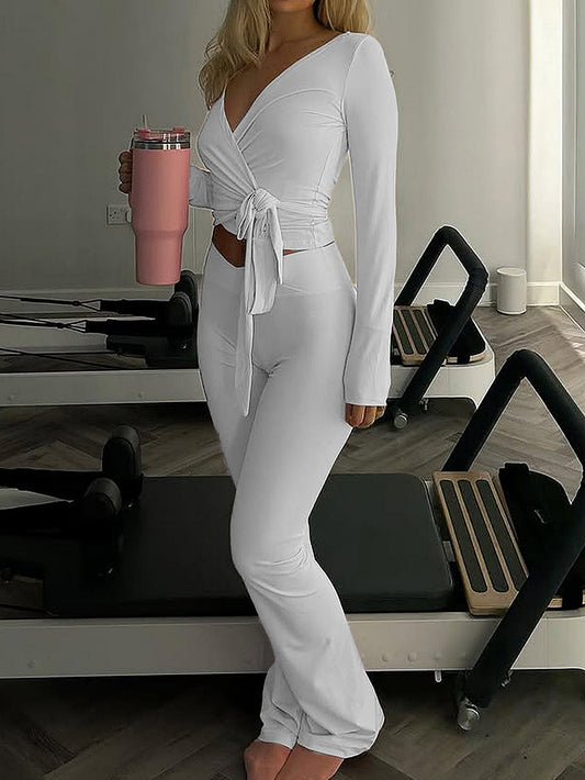 Women's Stylish Long Sleeve Top and Yoga Pants Set