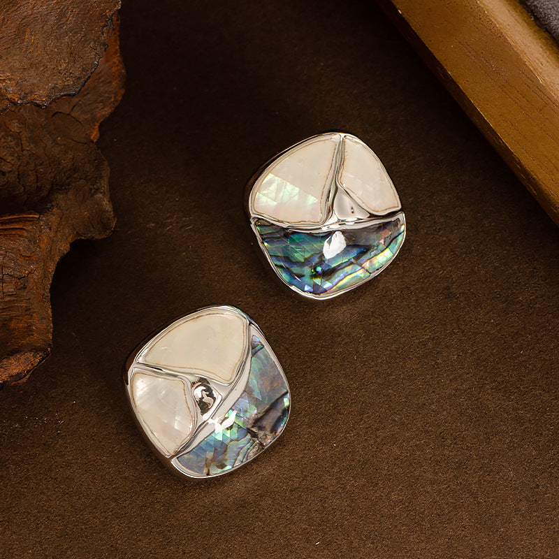 Geometric Abalone Drop Oil Earrings Stylish Ol 925 Silver Pin