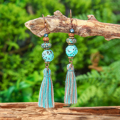 Vintage Leaf Pendant Earrings Hollow Floral Design Alloy Tassel Earrings