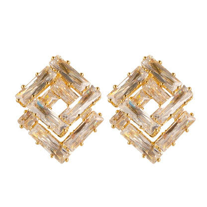 Geometric Crystal Zircon Stud Earrings For Women