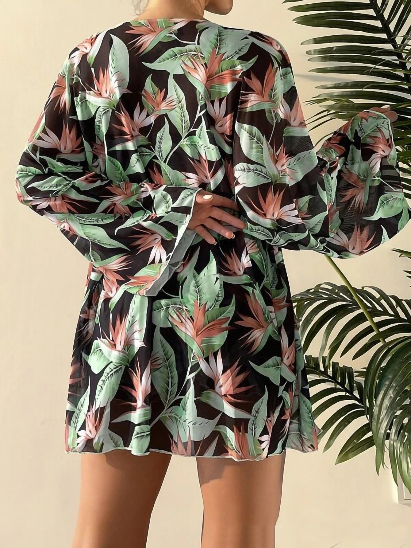 Swimsuit Women'S Split Three-Piece Set High Waist Long Sleeve Boxers Bikini