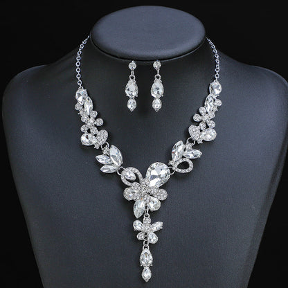 Floral Crystal Layered Necklace and Earring Set