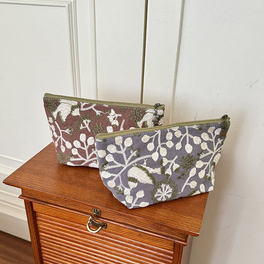 Elegant Floral Embroidered Storage Pouch