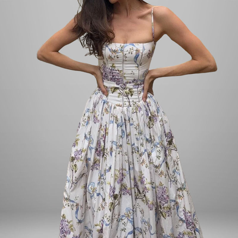 Elegant Floral Maxi Dress Casual Polyester Sundress