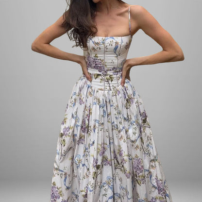 Elegant Floral Maxi Dress Casual Polyester Sundress
