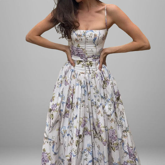 Elegant Floral Maxi Dress Casual Polyester Sundress