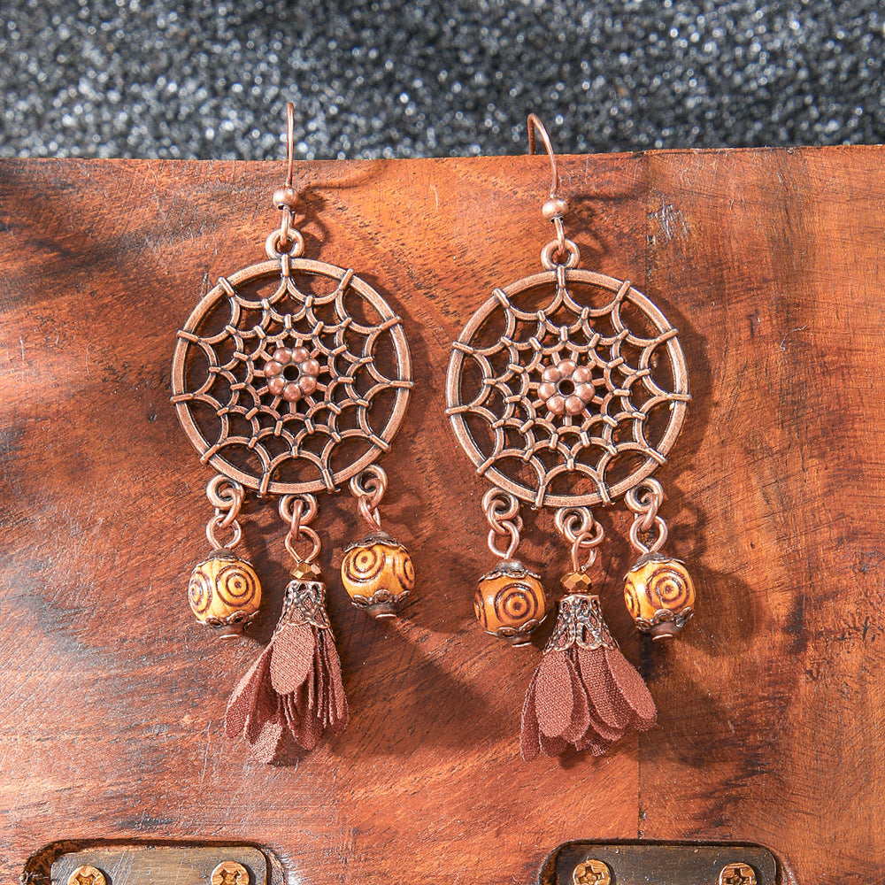 Bohemian Style Handmade Tassel Earrings with Heart-Shaped Design