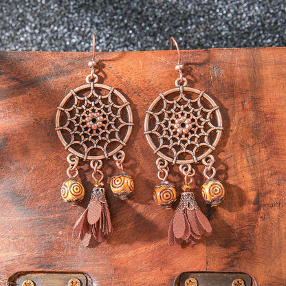 Bohemian Style Handmade Tassel Earrings with Heart-Shaped Design