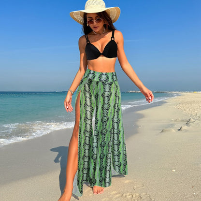 Women'S Bikini Set With Printed Pants - Polyester Fabric