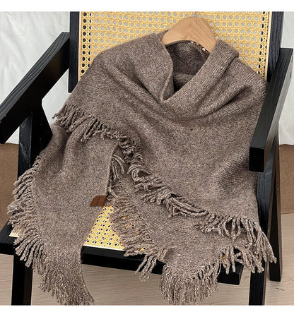 Tassel Solid Color Knit Shawl Scarve